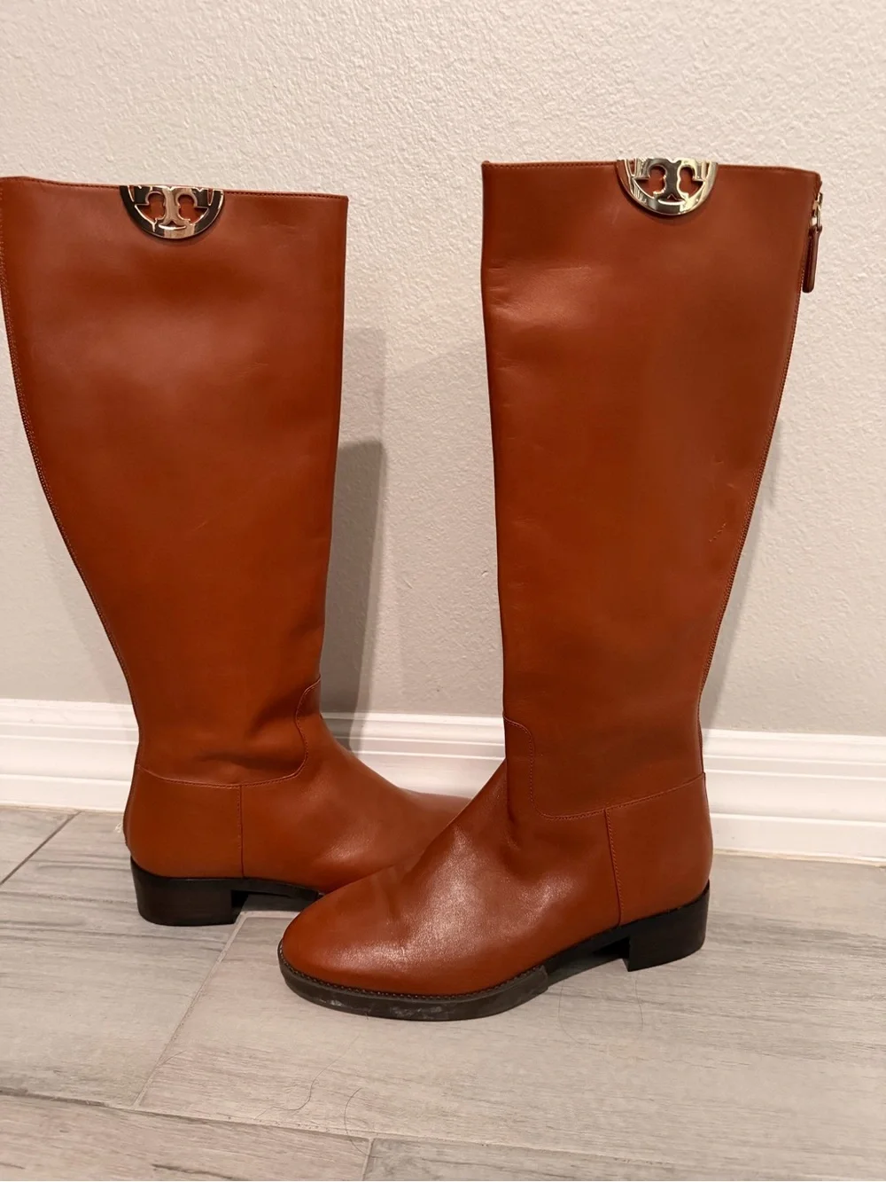 Tory Burch Tall Leather Riding Boots - Warm Chestnut